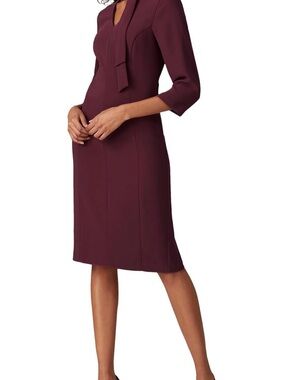 Amanda Uprichard Plum Midi Sheath Dress with Bow Neck